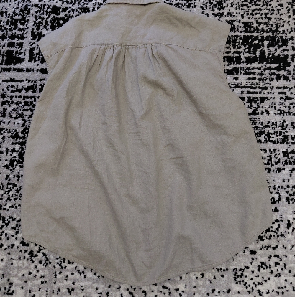 H&M Linen Blend Greige Sleeveless Button Down Shirt XS Coastal Grandma - Picture 13 of 13